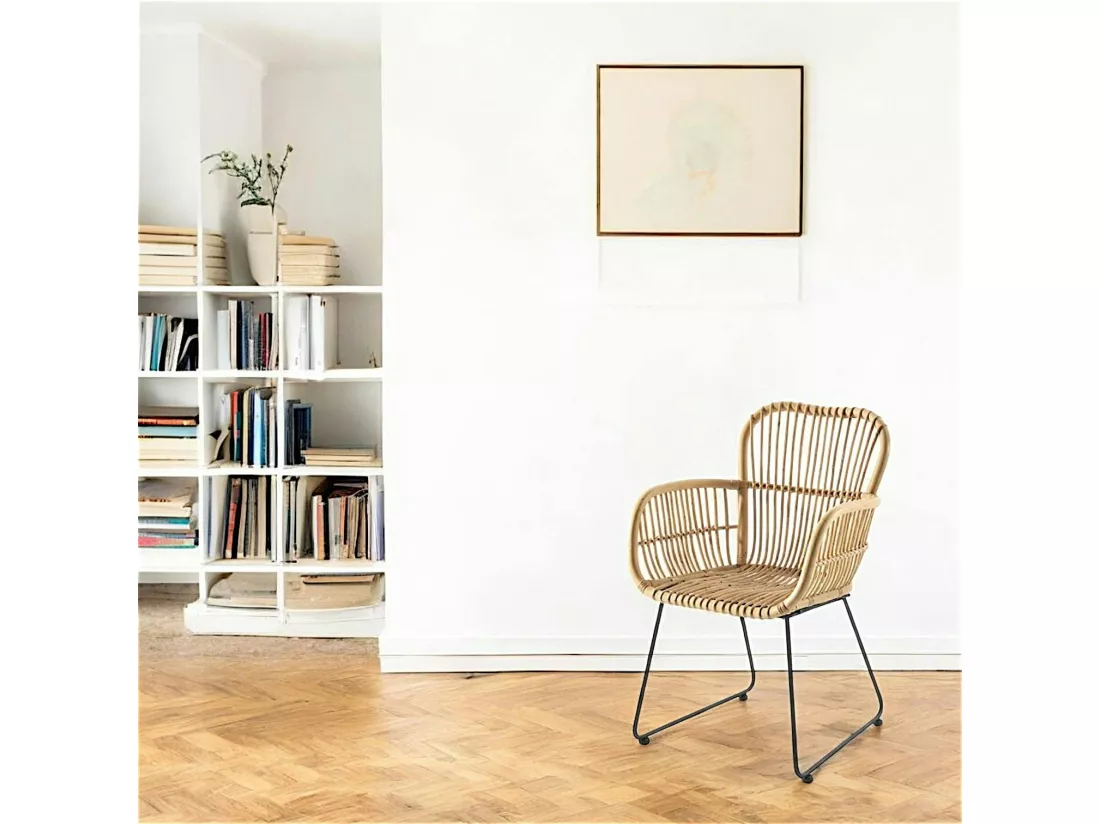 Fauteuil rotin jawit pieds métal noir BOGOR