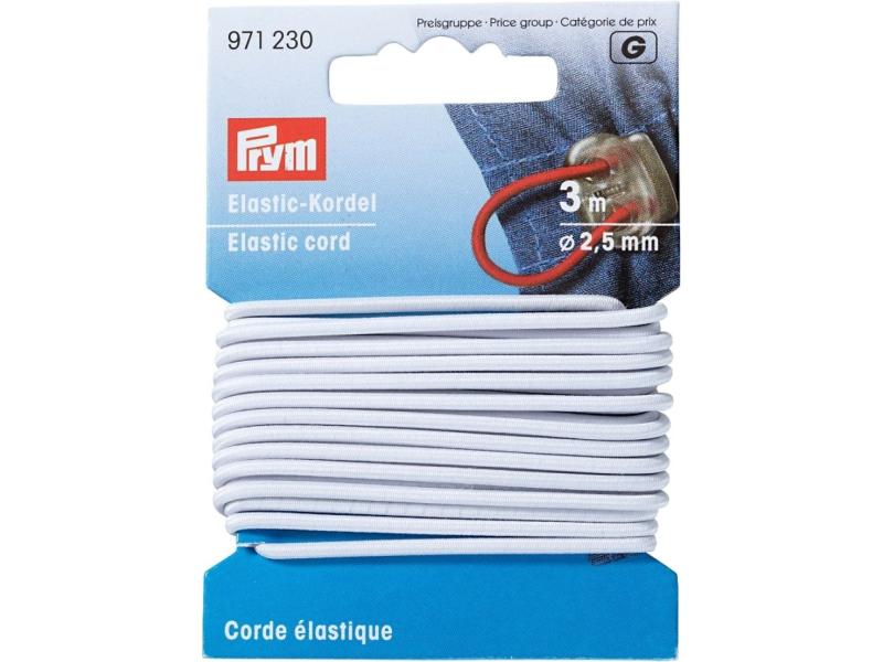 Prym Elastikband Kordel 2.5 mm, Weiss Elastische Gummikordel für leichte Stoffe