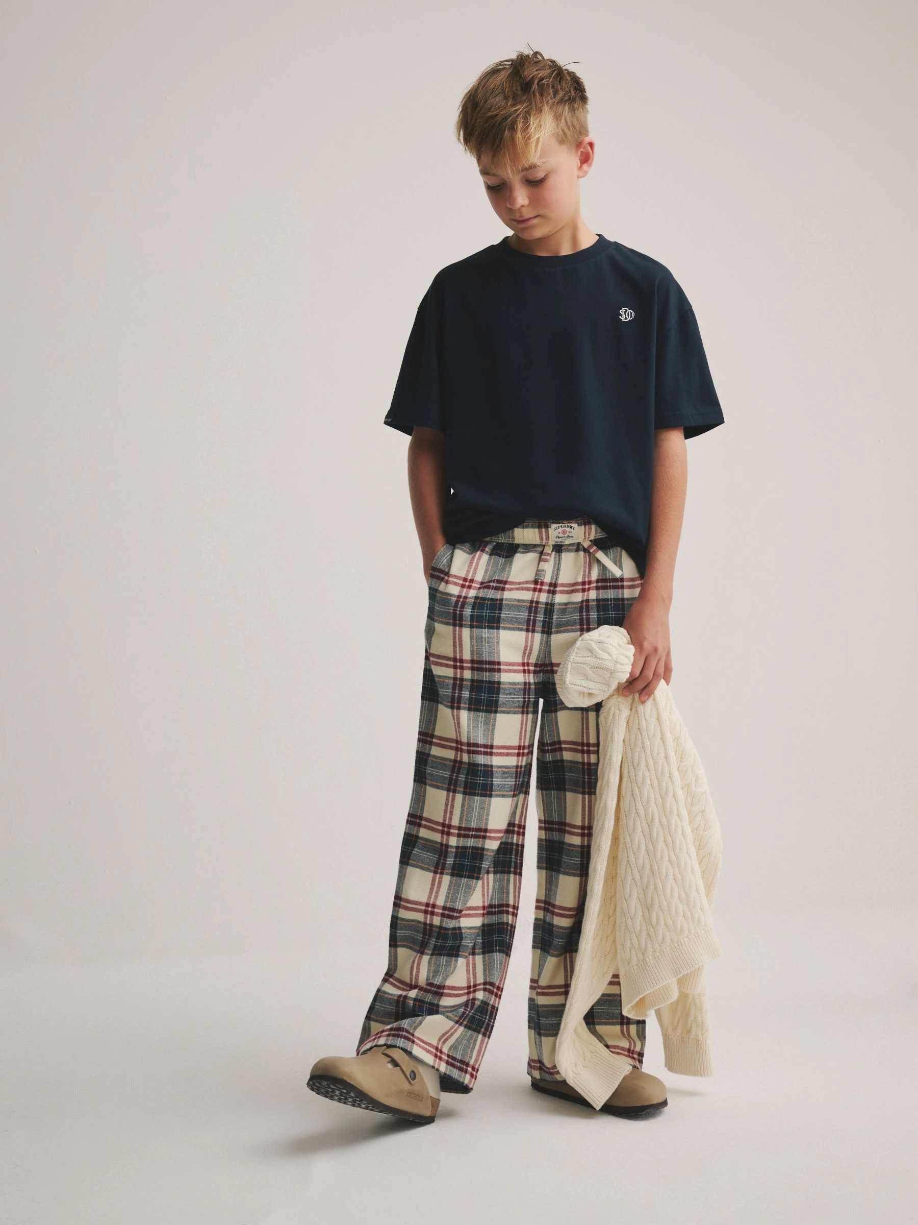 Marineblauw/wit - Superdry T-Shirt and Check Trouser Set