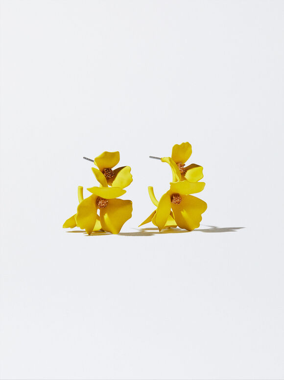 Pendientes De Aro Con Flores - Amarillo