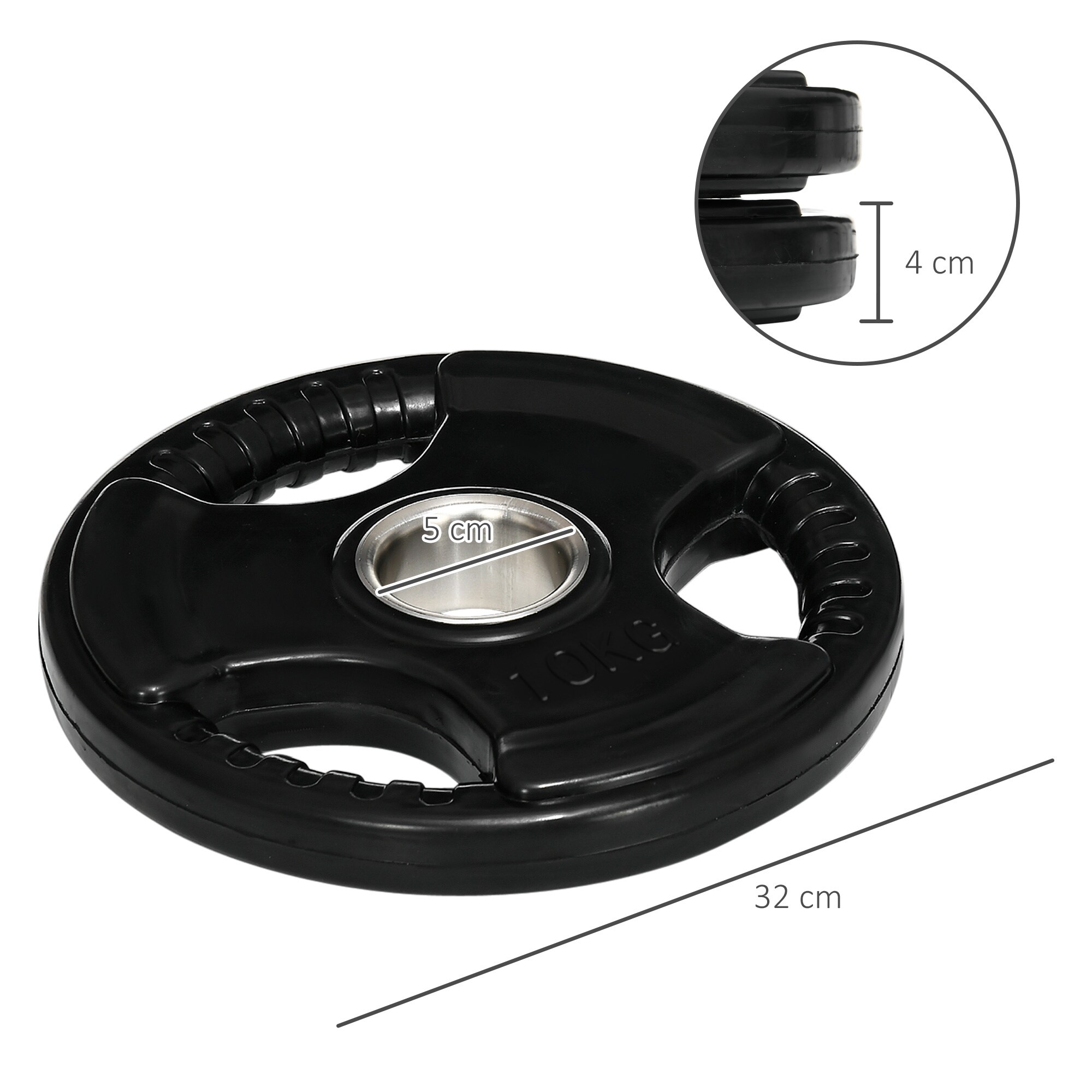 SPORTNOW Hantelscheibe mit 5 cm Bohrung schwarz 32L x 32B x 4H cm