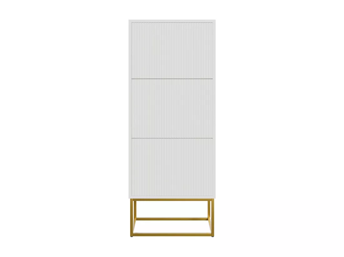 Meuble à chaussures 3 portes - 50x30x125 cm - blanc avec pieds dorés - VELDIO