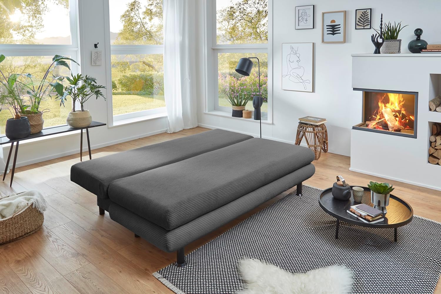 Betten-ABC Flair - 2-Sitzer Schlafsofa mit Stauraum, Schlaffunktion, Bonnellfederkern, Komfortschaum-Polsterung, inkl. Kissen, Anthrazit, 196x92x93 cm