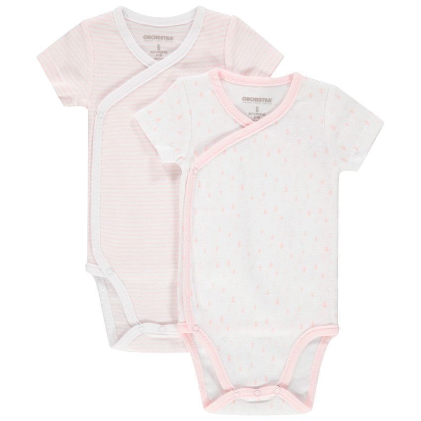Lot de 2 bodies manches courtes en coton bio rayé / imprimé - Blanc