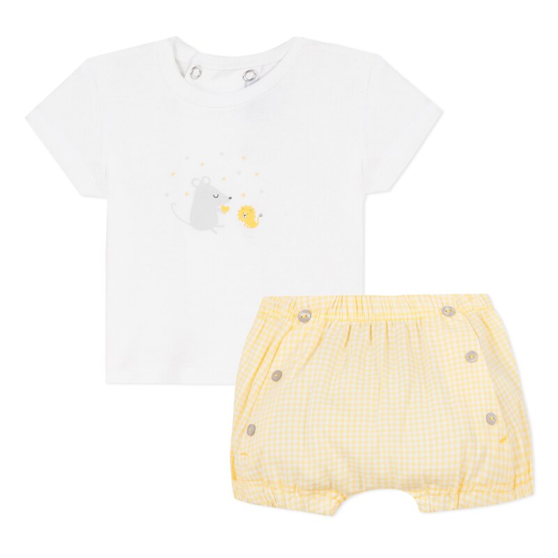 Ensemble bi matière vichy jaune naissance Absorba Aucune nuance