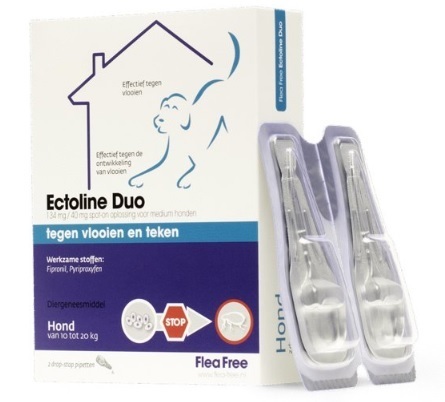 Flea Free Ectoline Duo Hond 10-20 KG Pipet 2 Stuks