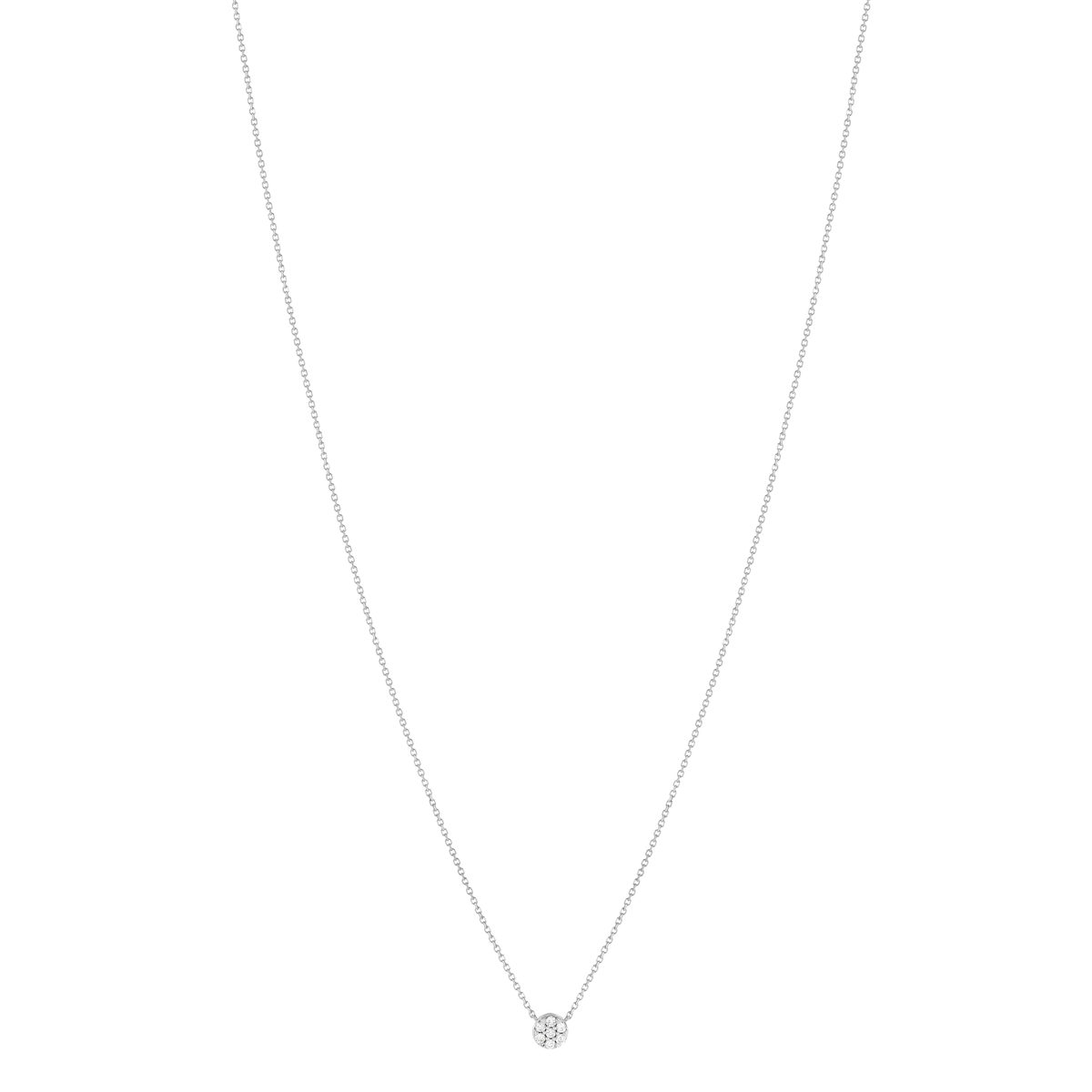 Collier or blanc 750, diamants total 15/100e de carat. Longueur 42 cm.