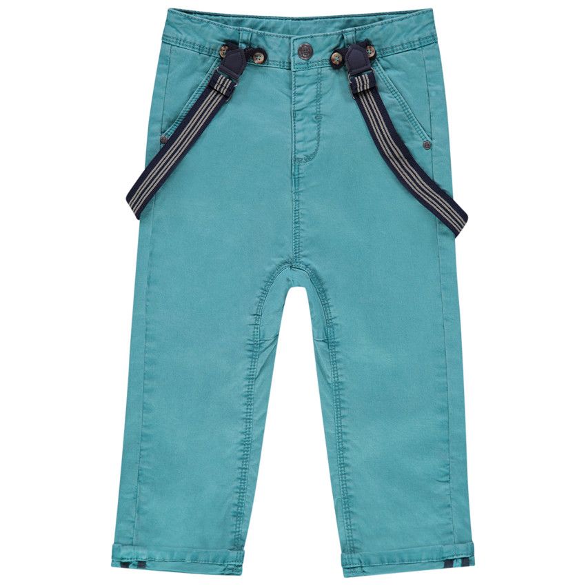 Pantalon en toile surteint avec bretelles élastiquées amovibles - Vert