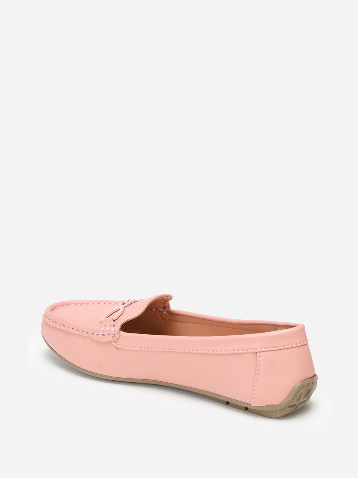Mocassins à bride métallique et surpiqûres- Rose
