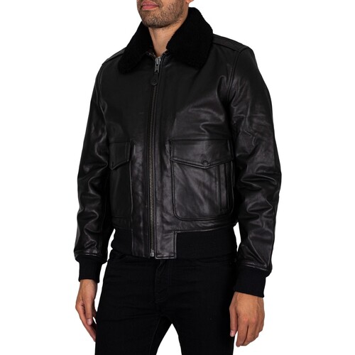 Schott - Cazadora Bomber Doble De Piel Negro