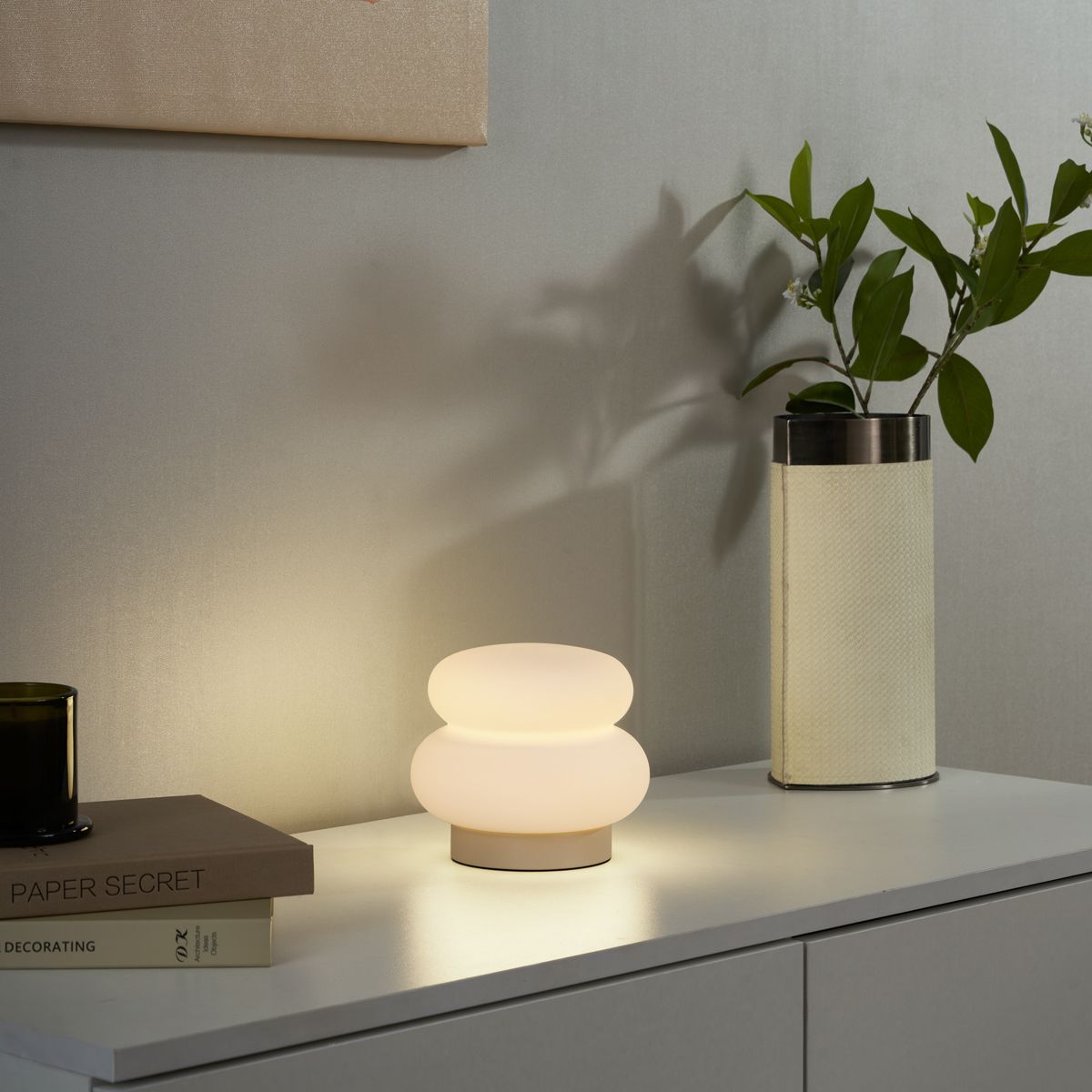 Japandi tafellamp beige met opaal glas 15cm - Kumo