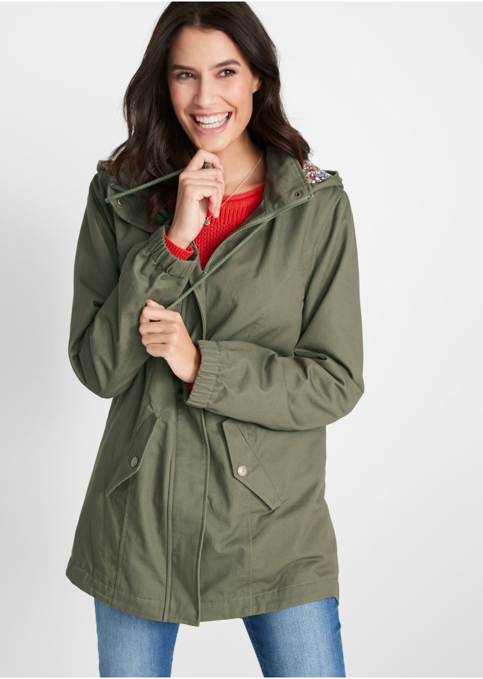 Parka coton mi-saison avec capuche imprimée
