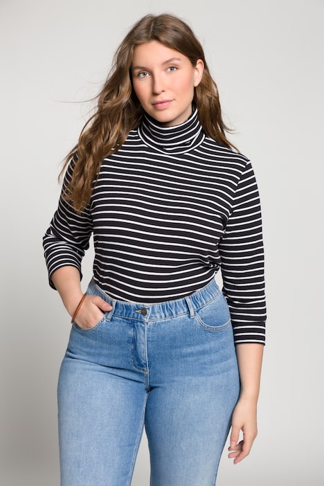 Shirt, gerippt, Slim, Rollkragen, Langarm, Biobaumwolle