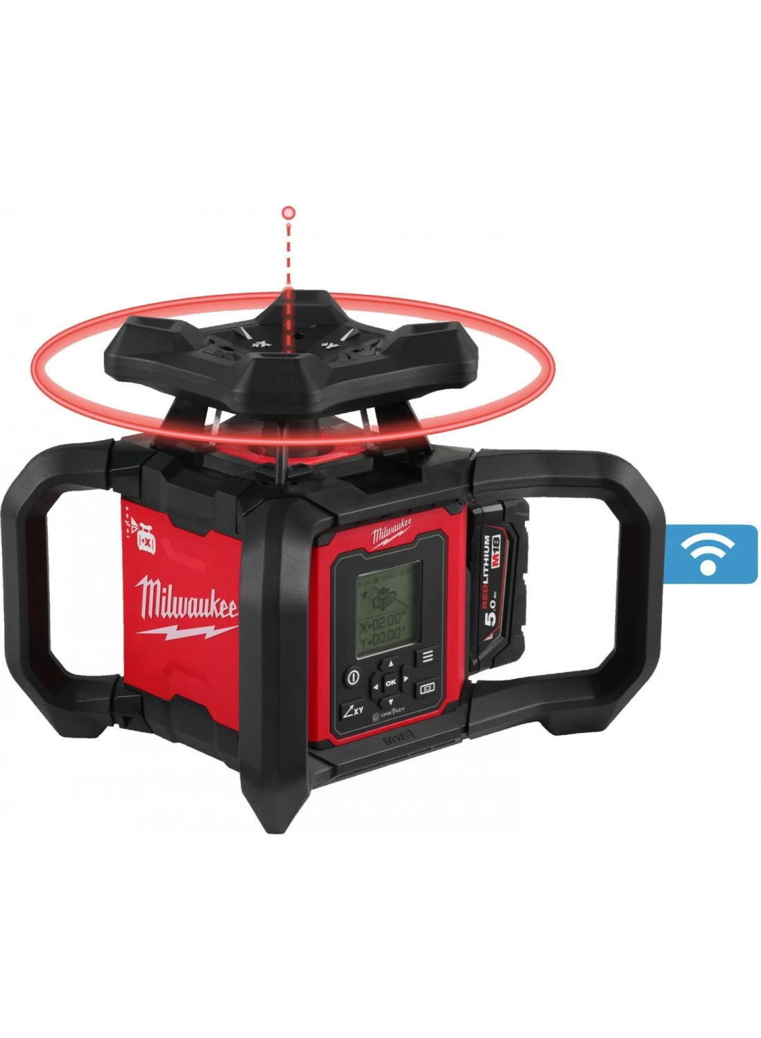 Milwaukee M18 RLOHV1200-501C 18V Li-ion Roterende Laser set (1x 5.0Ah accu) in koffer - Rood