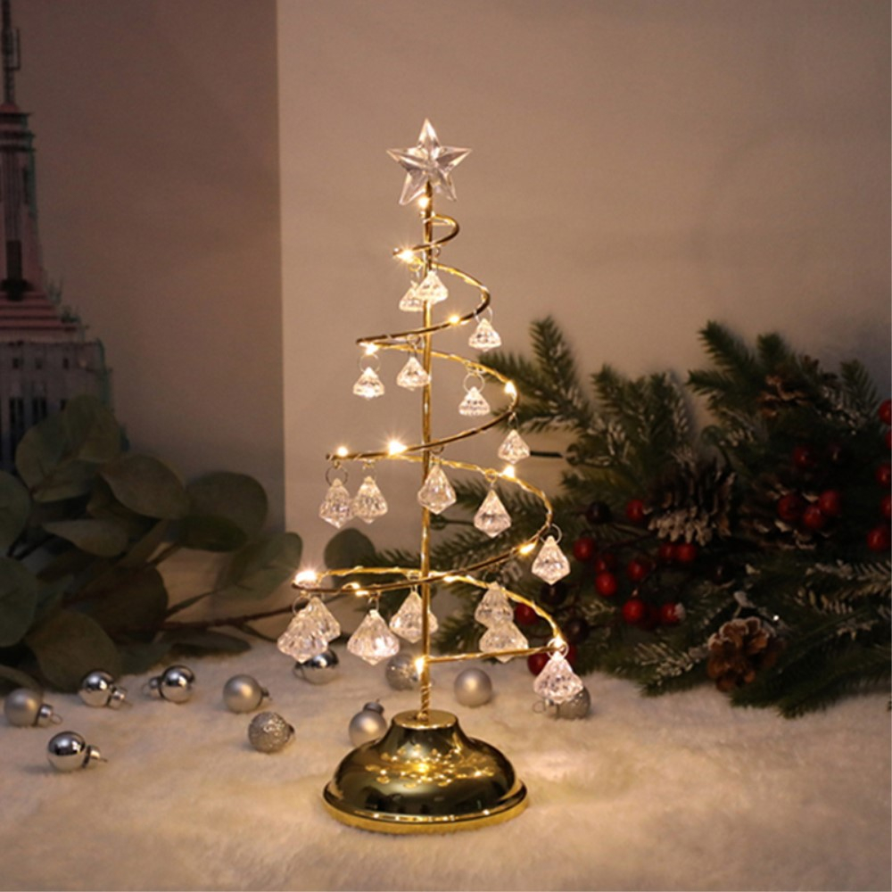 (33cm) LED Weihnachts Deko Licht Tannenbaum Stehlampe mit Diamant Quasten (Batteriebetrieben) - Silber