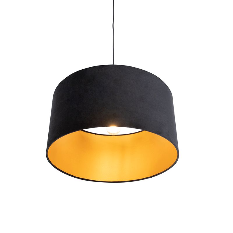 Hanglamp met velours kap zwart met goud 50 cm - Combi