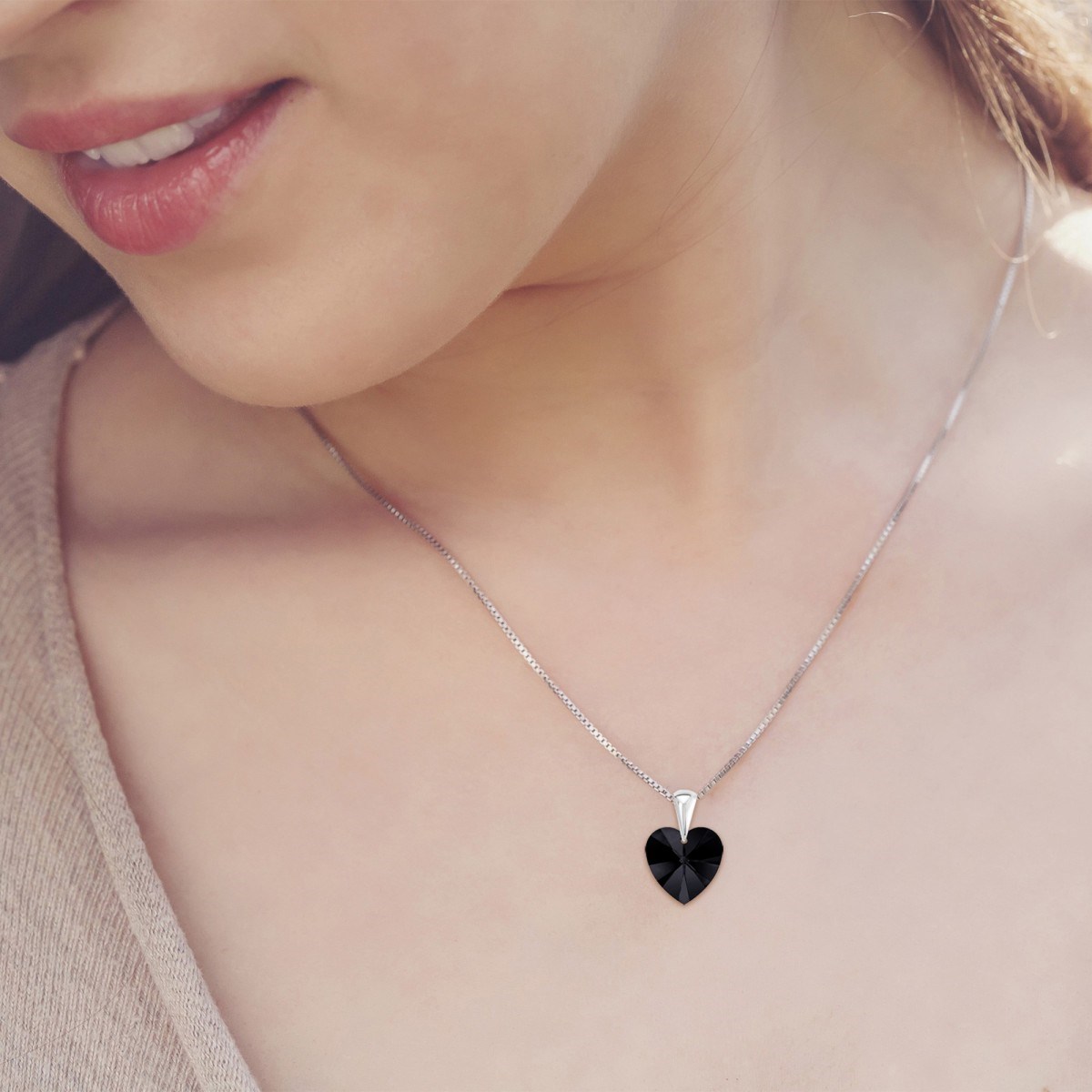 Collier coeur en Argent rhodié 925 SC Crystal orné de Cristaux scintillants