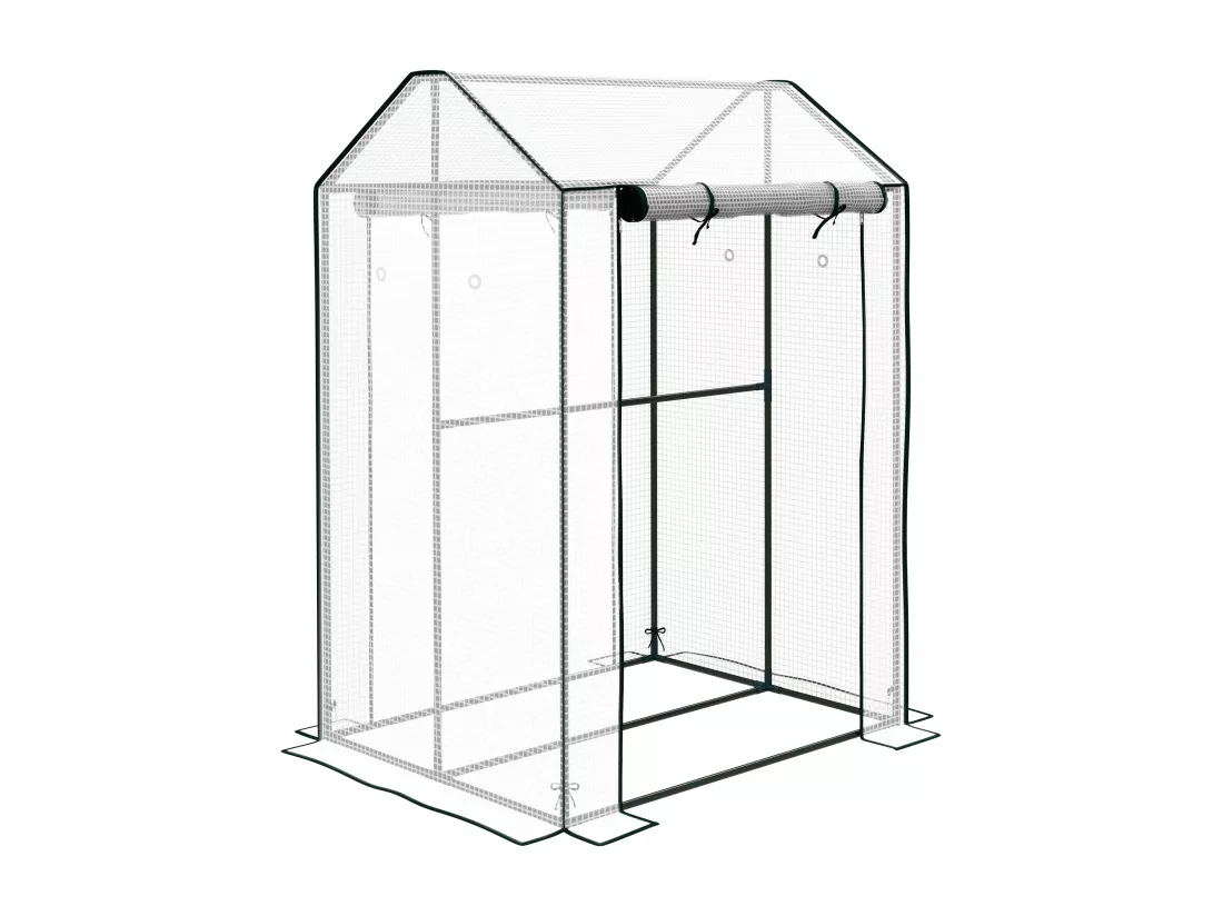 Serre de jardin 0,8 m² - 2 espaces, 2 portes enroulables - acier PE transparent