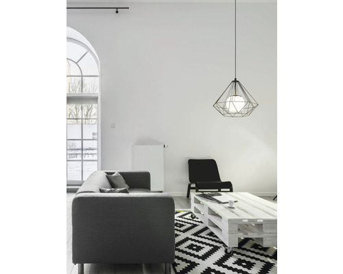 Hanglamp, 1-lichts, HxØ 110x44,5 cm, zwart, zwart/transparant gecoat glas