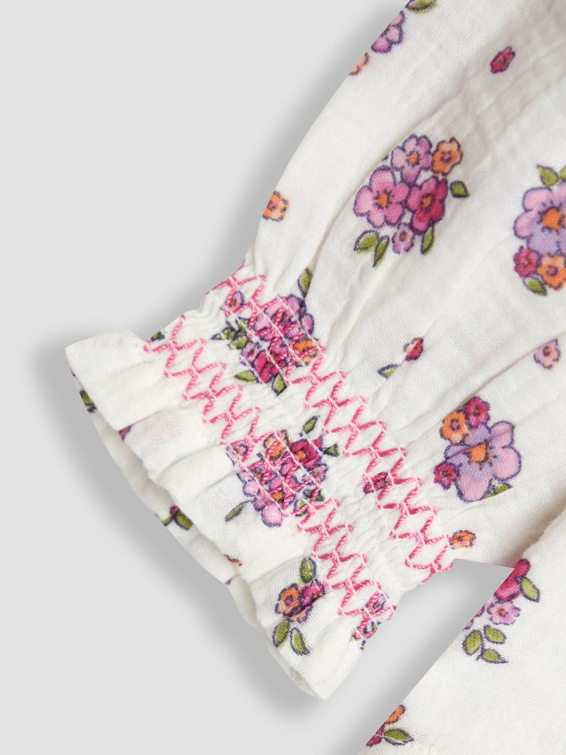 Crèmekleur bloemen - JoJo Maman Bébé Frill Collared Blouse