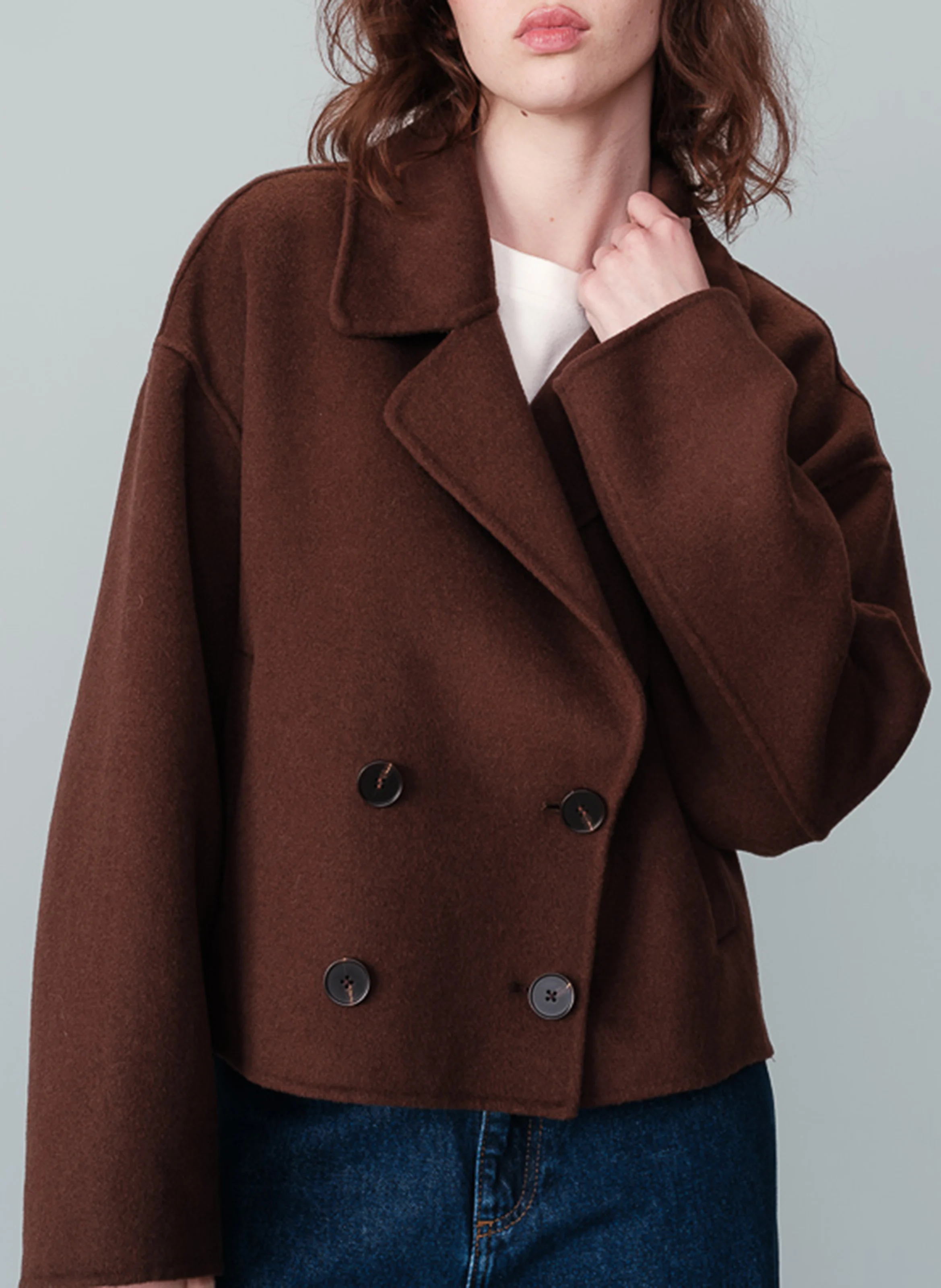 NOLA - Veste droite col tailleur en laine mélangée | Marron