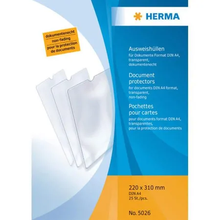 HERMA 5026 Ausweishülle 220x310 mm, transparent für Dokumente Format DIN A4