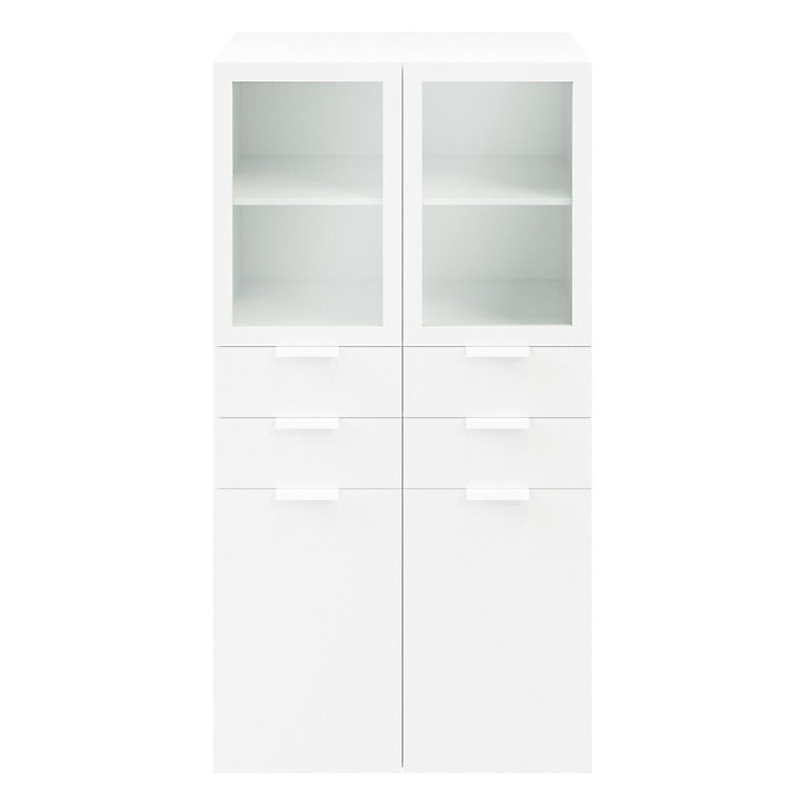 Meuble de rangement portes battantes vitrées et tiroirs blanc GoodHome Atomia H. 187,5 x L. 100 x P. 47 cm