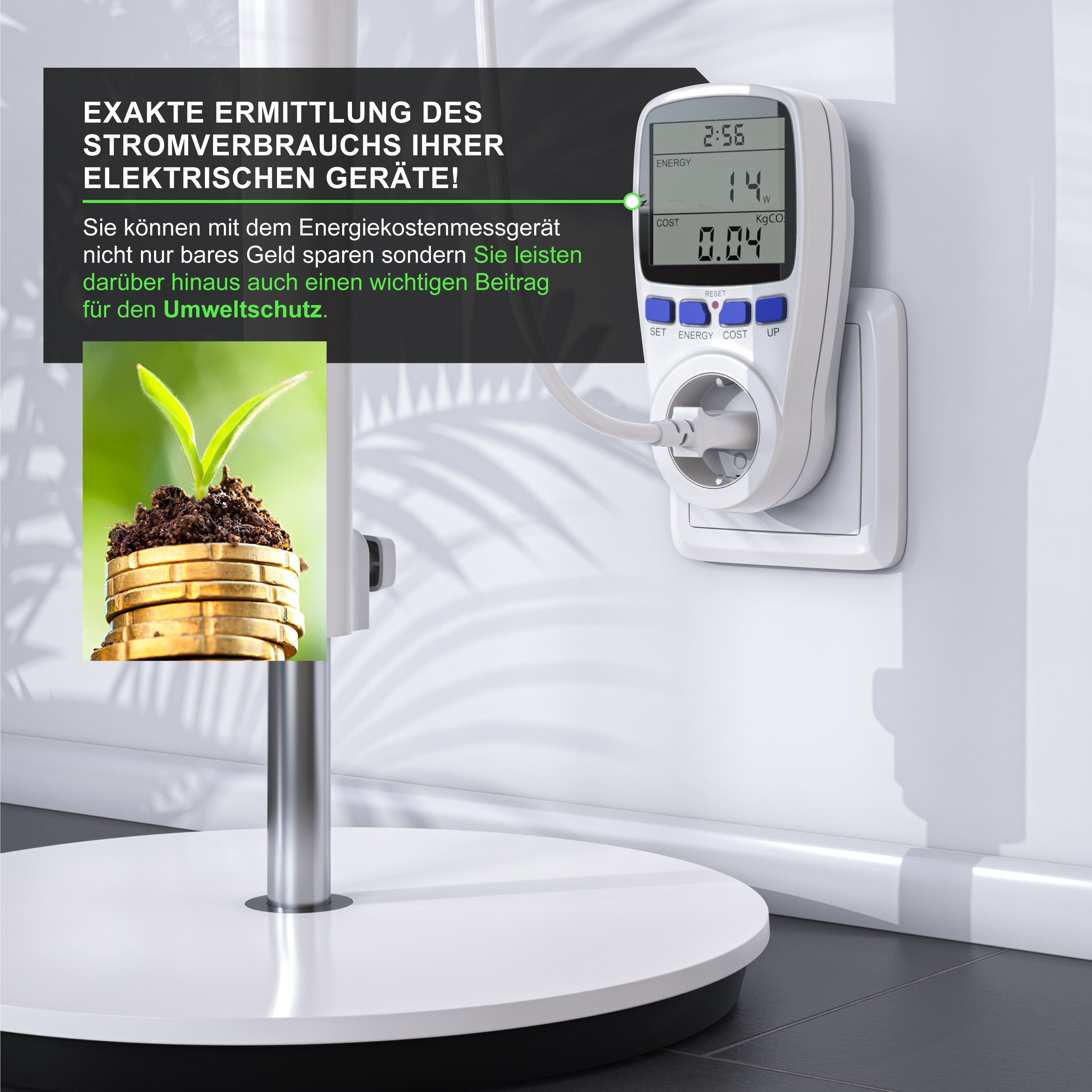 CSL Energiekostenmessgerät - Stromverbrauchszähler, Energiekosten Anzeige - Stromzähler - 3680W - Energiemessgerät mit integriertem Berührungsschutz