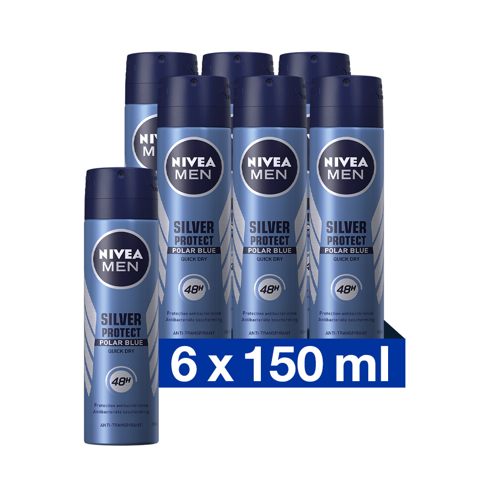 6x Nivea Men Deodorant Spray Silver Protect Polar Blue150 ml