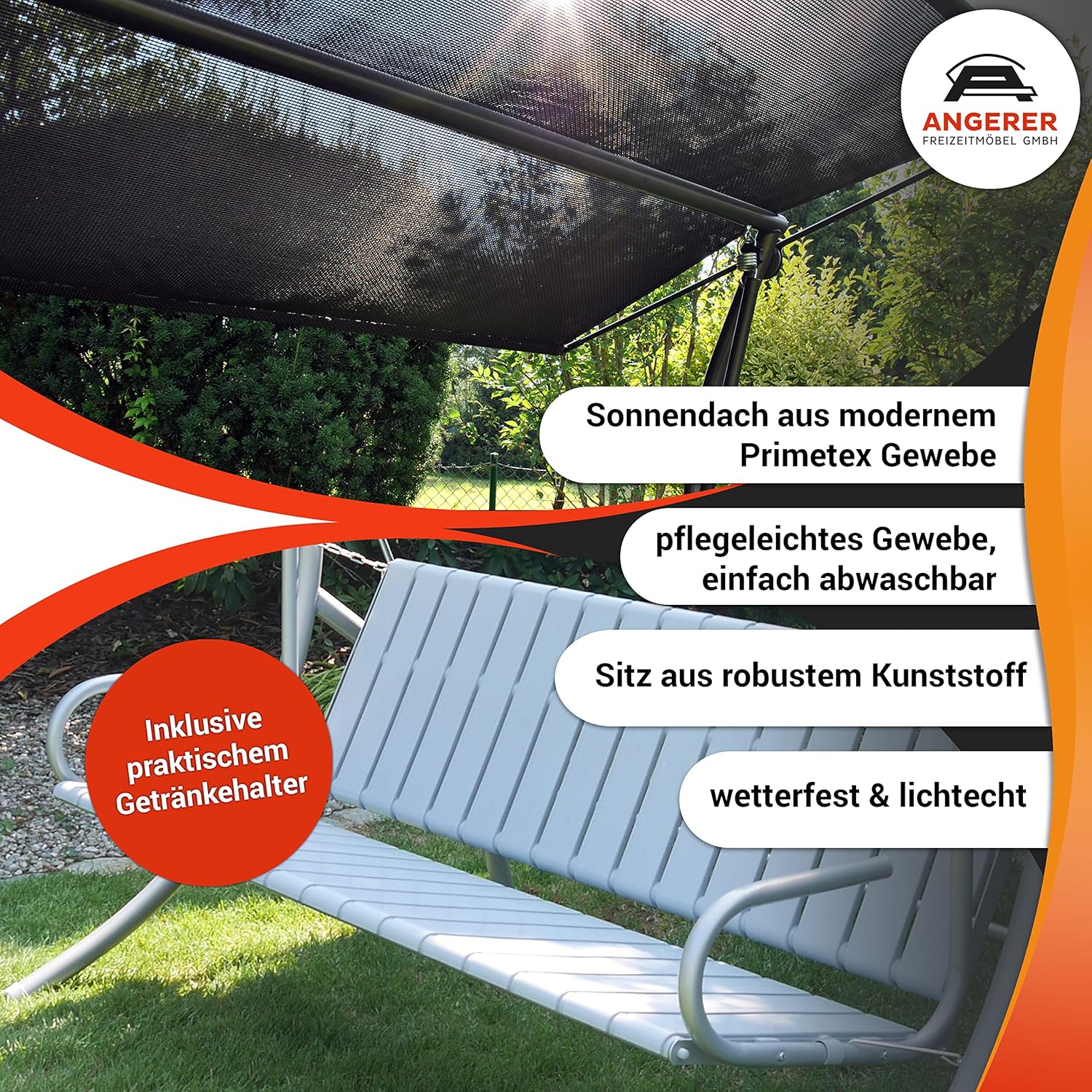 Angerer Hollywoodschaukel Drift Smart – Schaukel zum Sitzen, Liegen & Entspannen, inkl. Bett-Funktion, einfache Montage, Made in Germany, hochwertiger Stoff, Olive