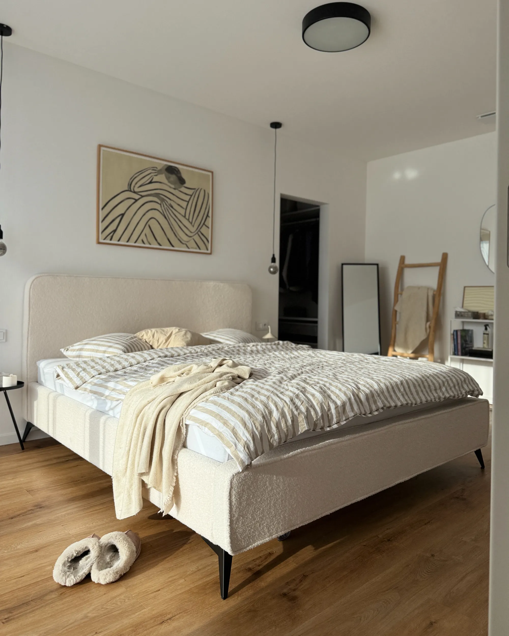 Bed Bouclé VALOGNES 180 x 200 cm Gebroken wit