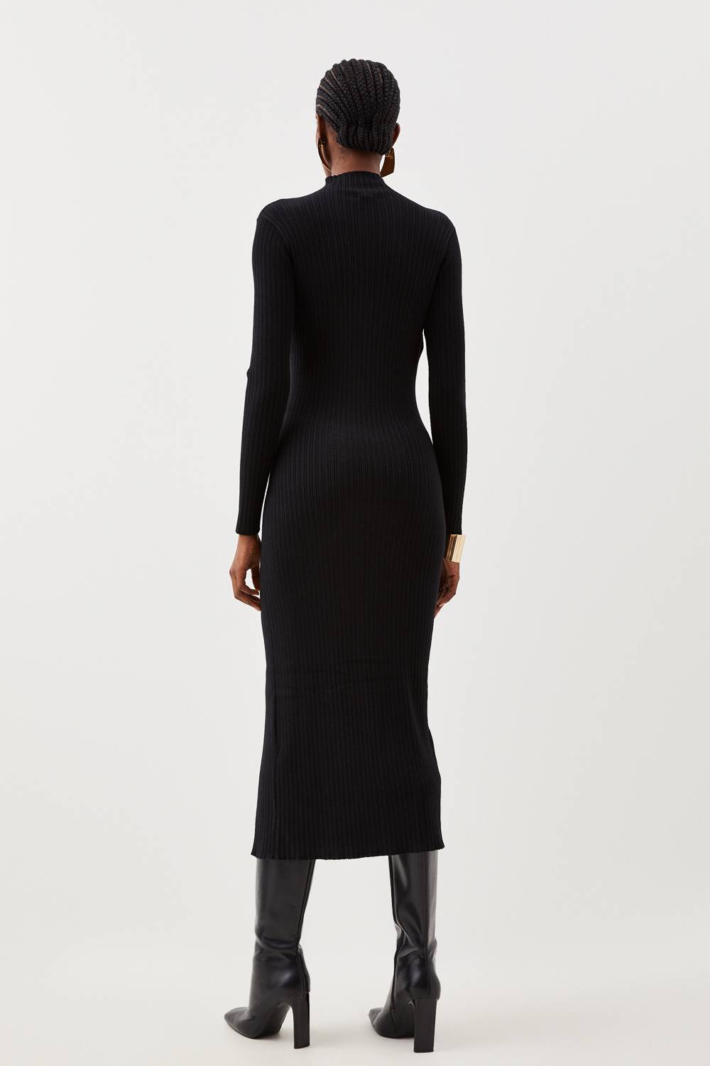 KarenMillen Robe Midi en Maille Mélange Viscose avec Détail de Pressions Fendue