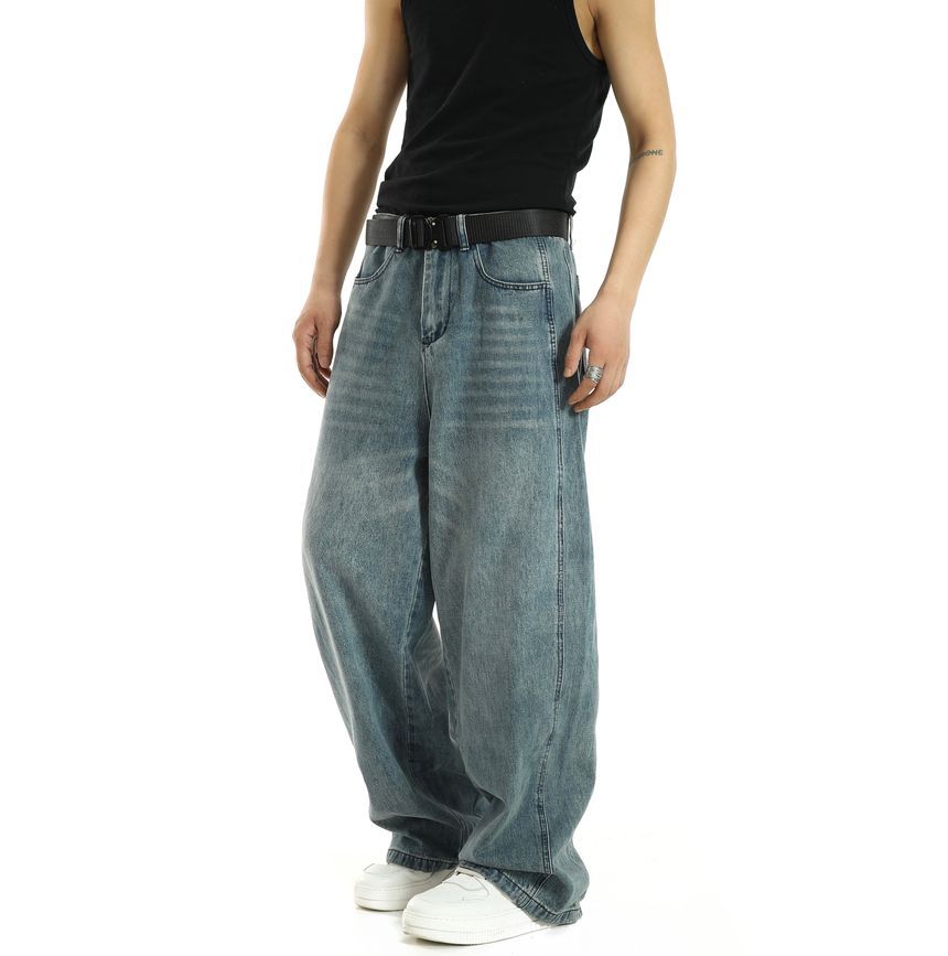 Meiksip - Mid Rise Washed Wide Leg Jeans