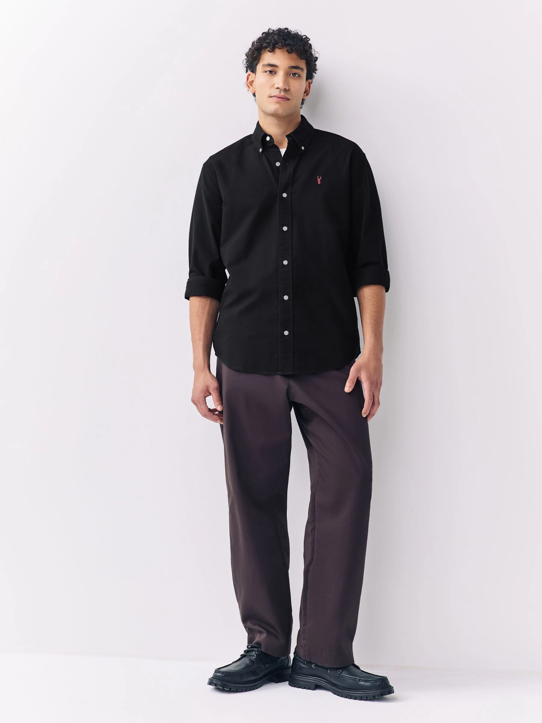 Zwart - Slim Fit - Oxford-hemd met lange mouwen
