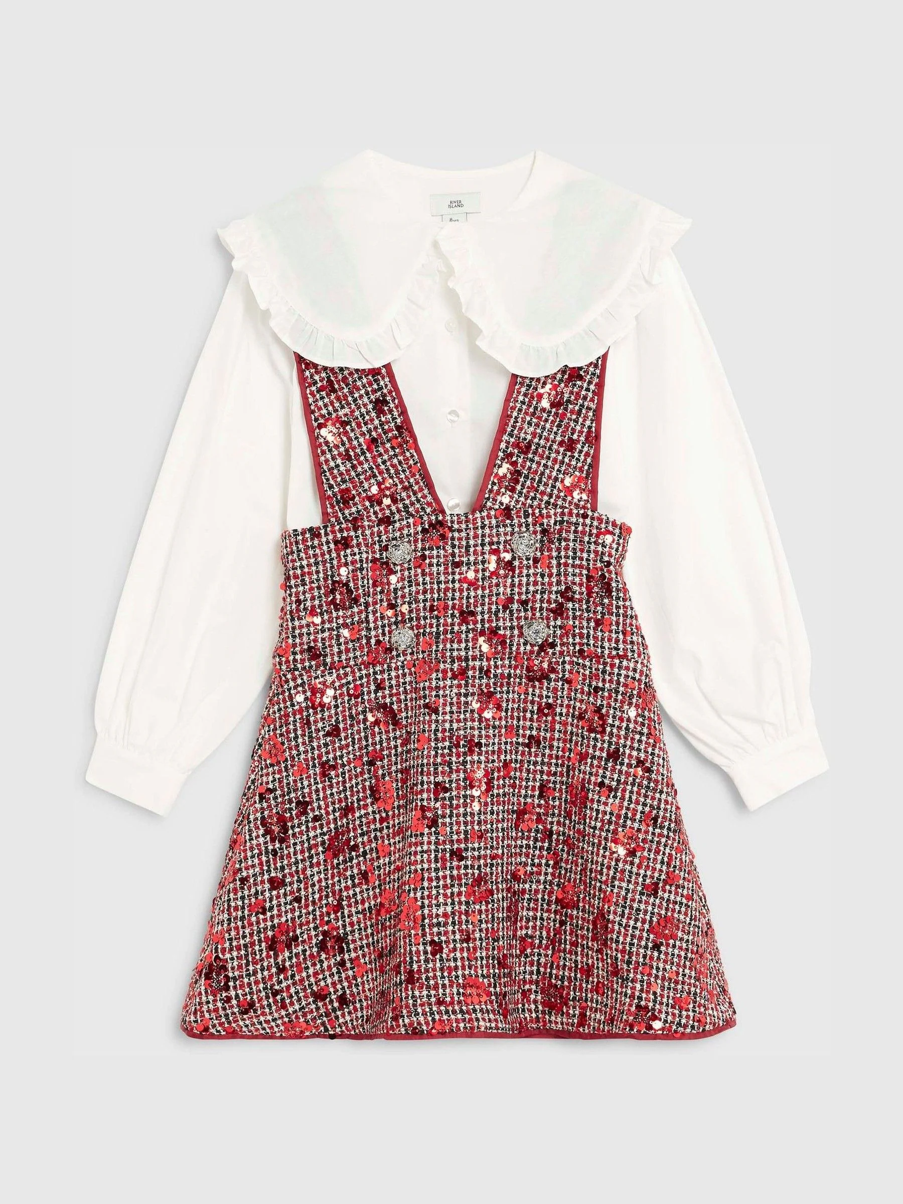 River Island Sparkley Boucle Pinny Shirt Dress