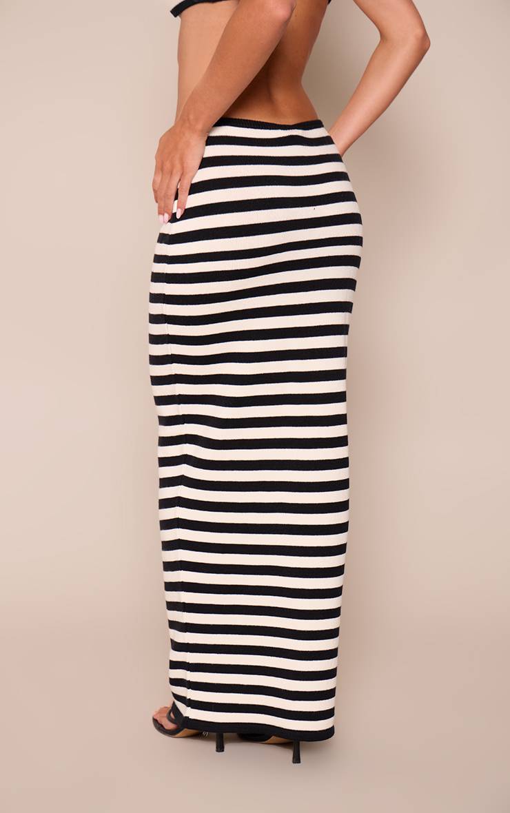 Crème Jupe Maxi Colonne Tricotée À Rayures Contrastées Petite