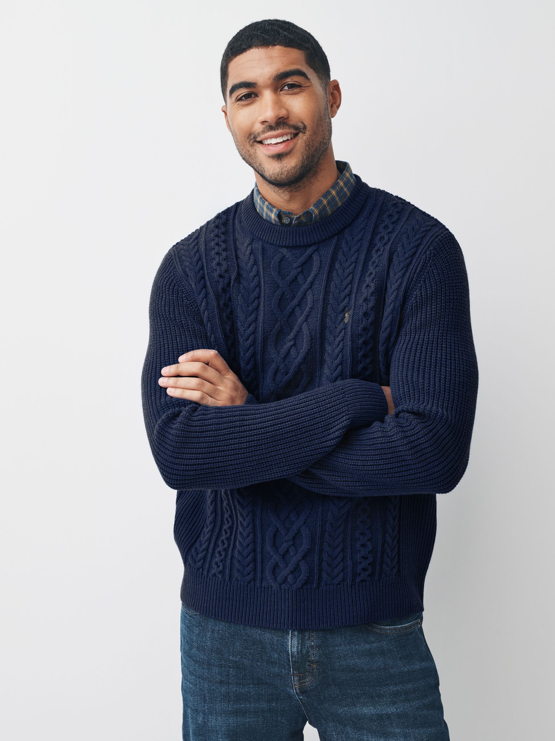 Donkerblauw - Regular fit trui met overhemdkraag