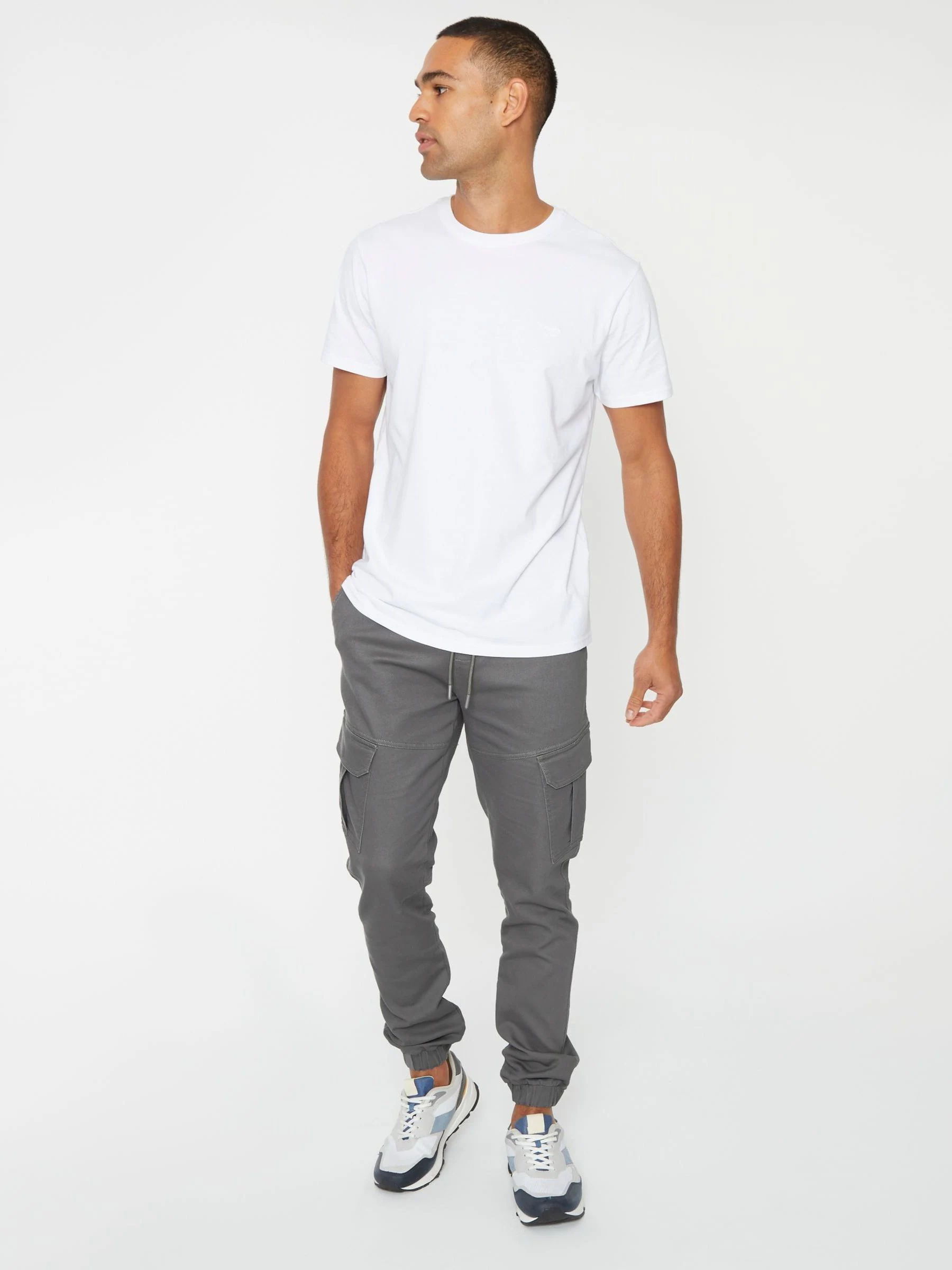 Grijs - Threadbare katoenen Blend met cargozakje en boorden