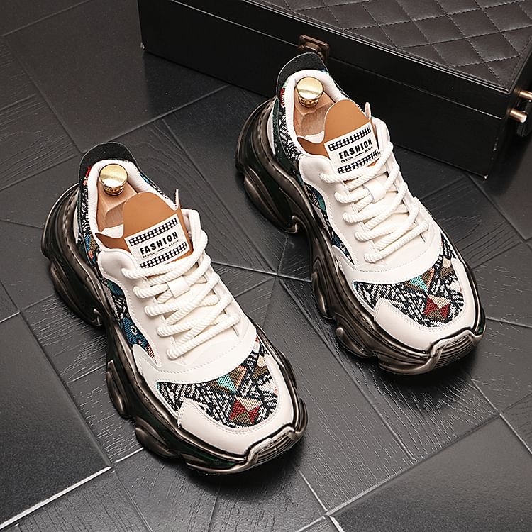 Mr Ozera - Sneakers met vetersluiting en patroonapplicatie