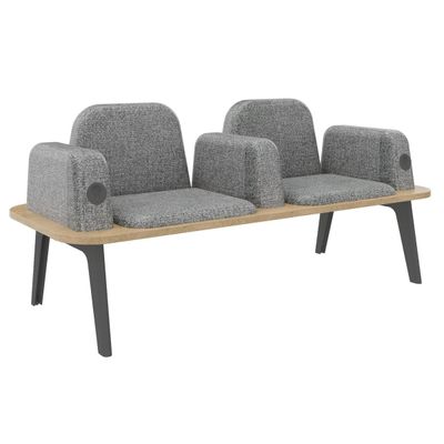 Banquette ILO - 2 places L172xP67cm - carbone - structure chêne clair - tissu gris chiné