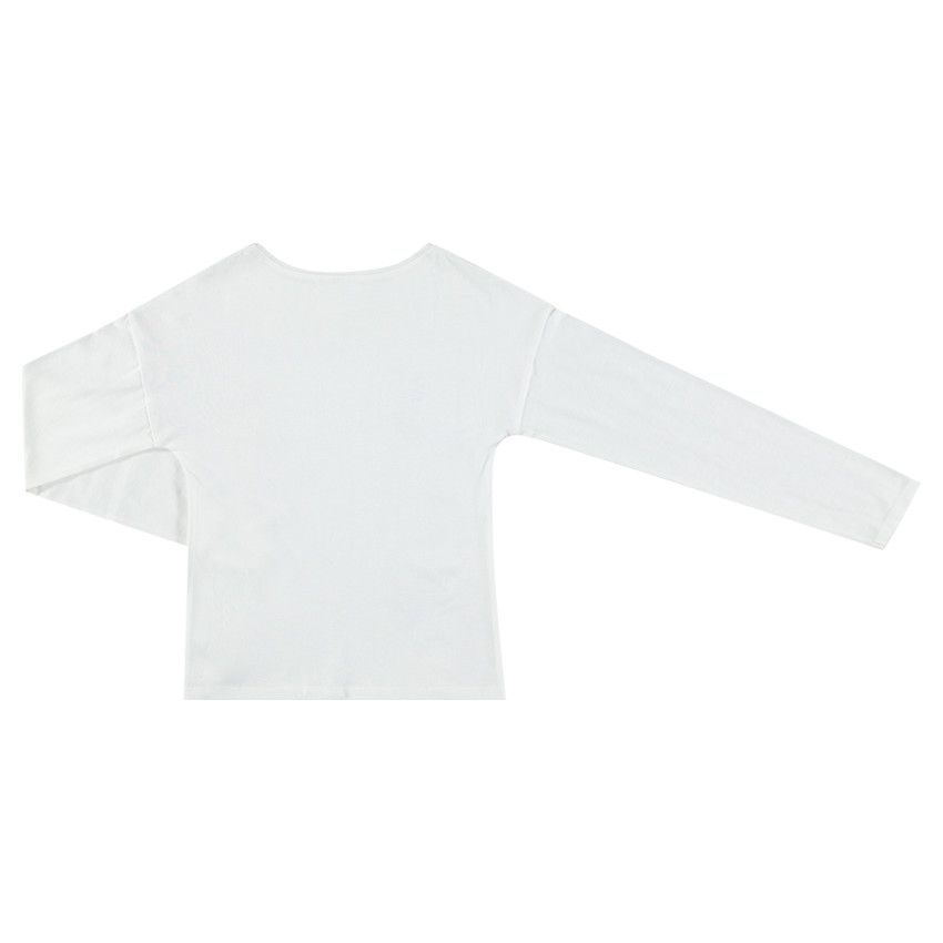 Tee-shirt manches longues à rayures jacquard et print pailleté - Blanc