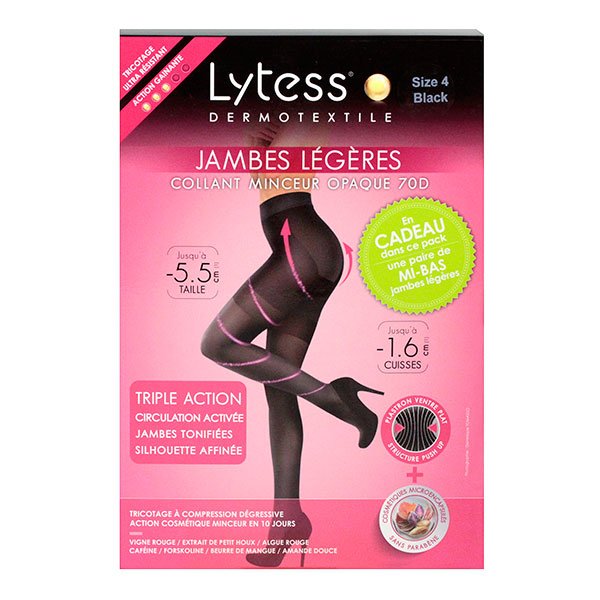 Collant minceur 70D jambes légères T4 noir + paire mi-bas offerte