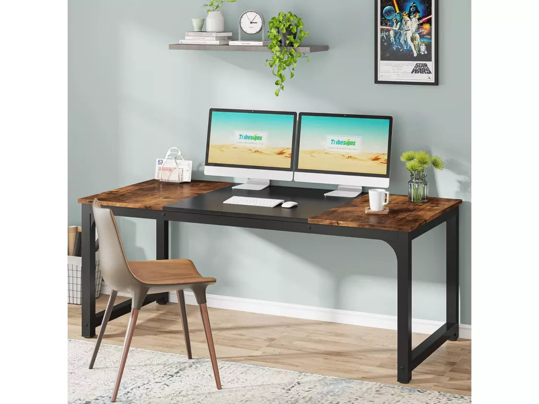 Tribesigns Bureau pour Ordinateur Portable, Table, Bureau d’étude pour Le télétravail, Poste de Travail pour Bureau, Chambre, Facile à Monter, 160 x 80 x 75 cm (Marron Rustique + Noir)