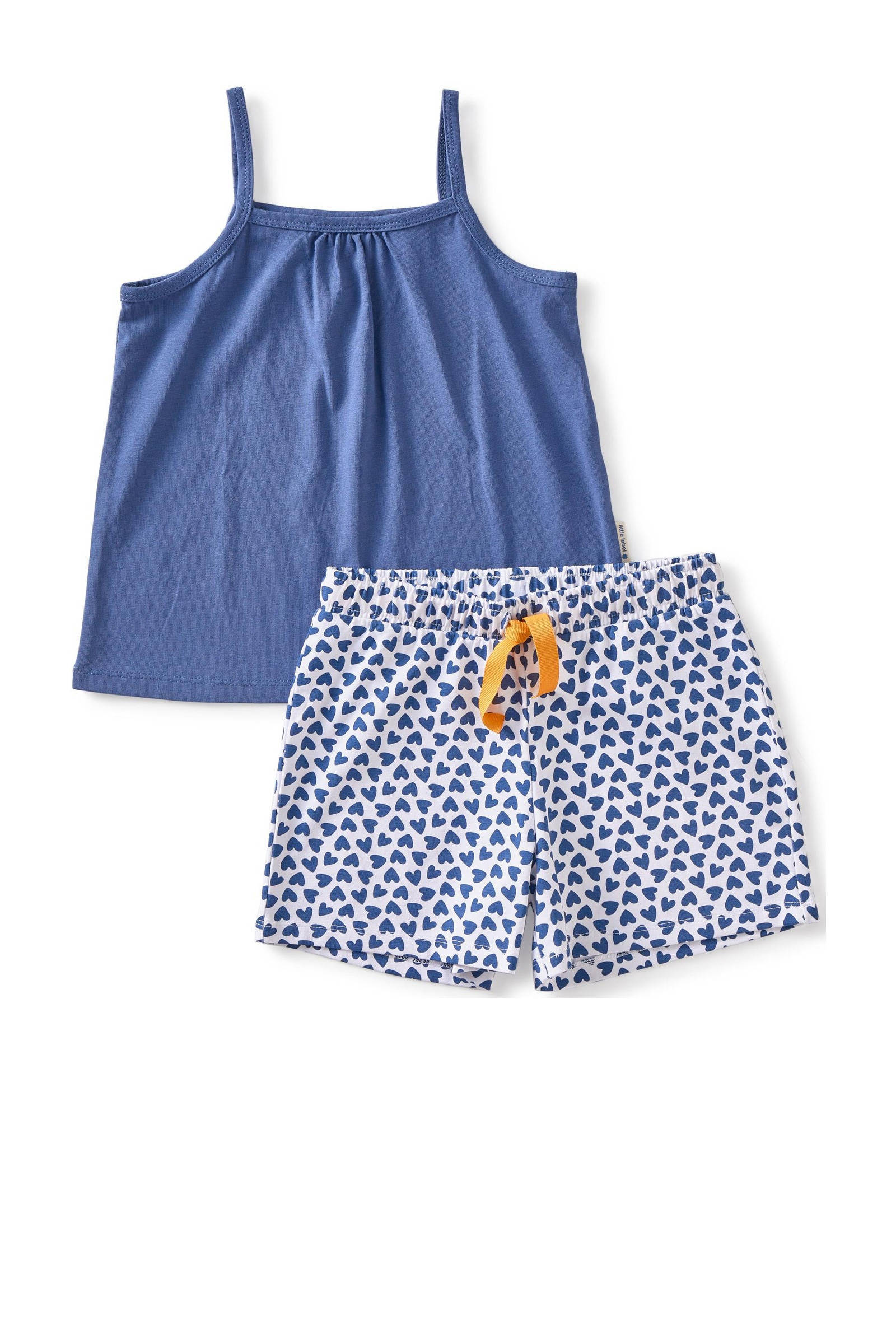 Little Label shortama met hartjes van katoen blauw/wit