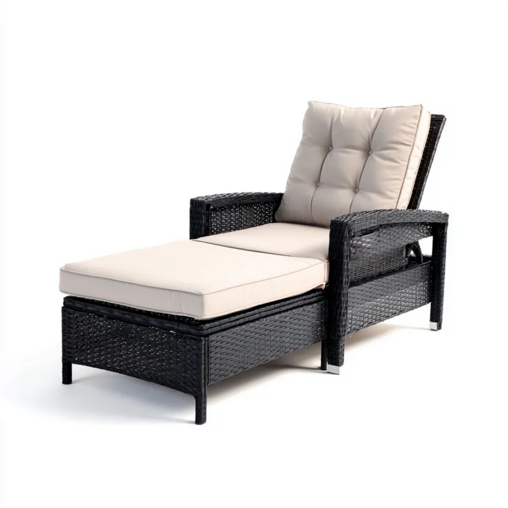 Verstellbare Gartenliege aus Polyrattan 200x70x35 cm - Schwarz/Beige