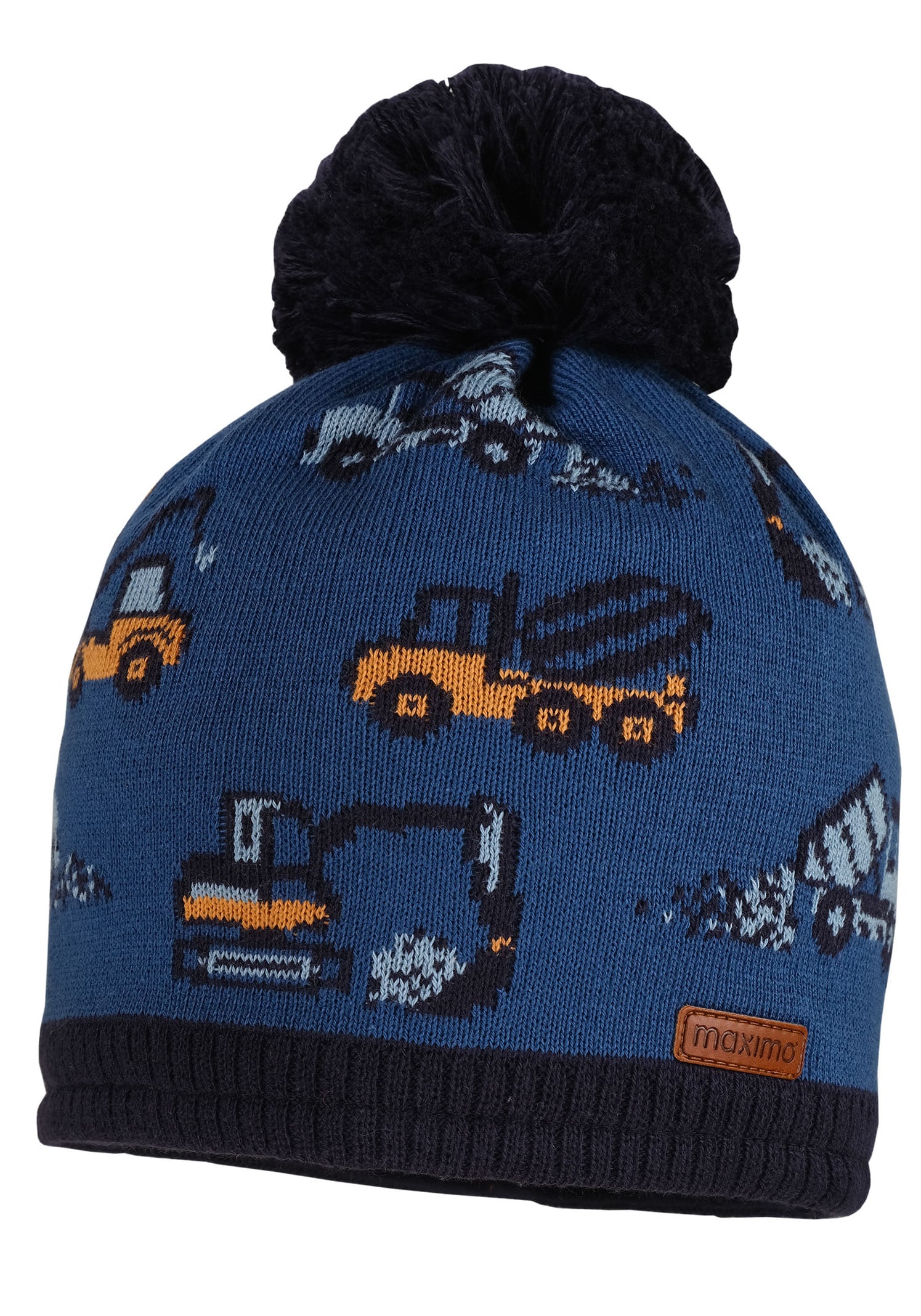 MAXIMO Strickmütze , im Baufahrzeuge-Design mit Pompon und Futter