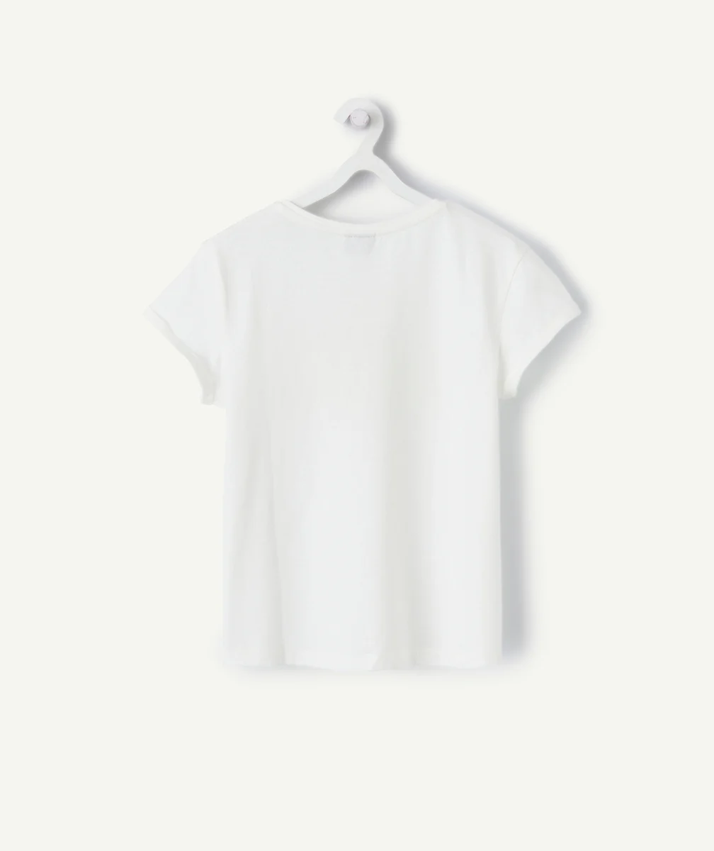 T-SHIRT FILLE EN COTON BIO BLANC AVEC MESSAGE SUMMER TIME ET SOLEIL