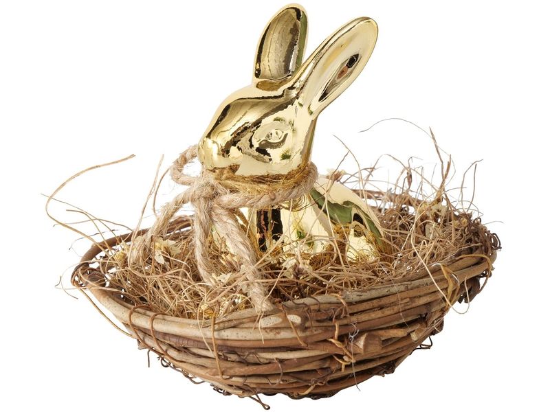 Boltze Aufsteller Hase Goldina, Gold Oster-Arrangement