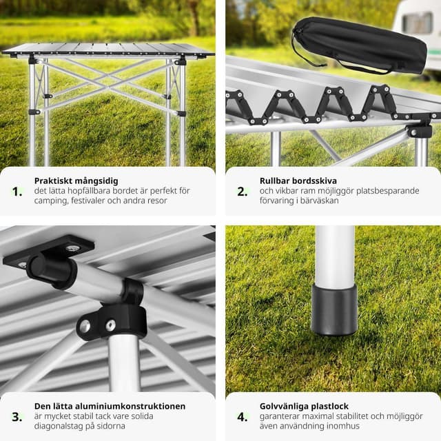 Campingbord, aluminium 70x70x70cm foldbar