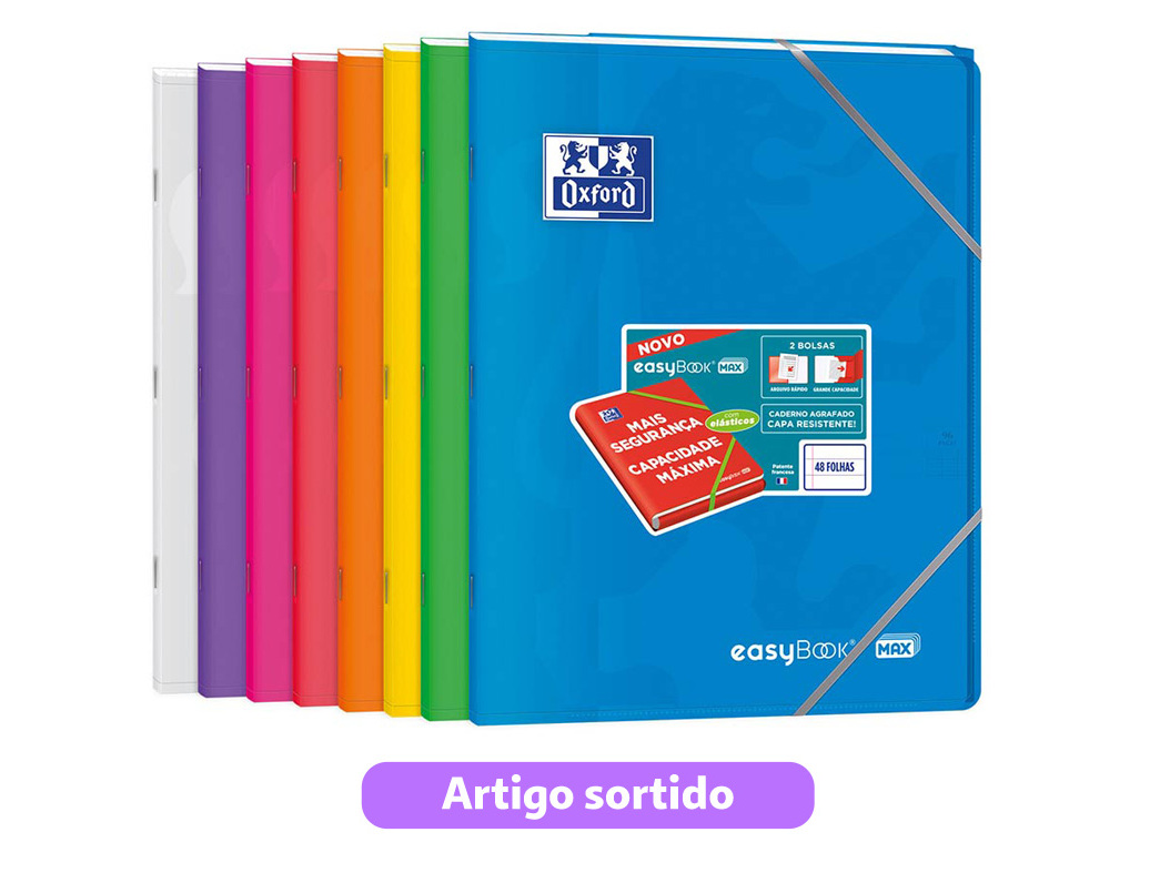 CADERNO AGRAFADO A4 OXFORD EASYBOOK MAXI COM ELÁSTICOS PAUTADO 48 FOLHAS CORES SORTIDAS